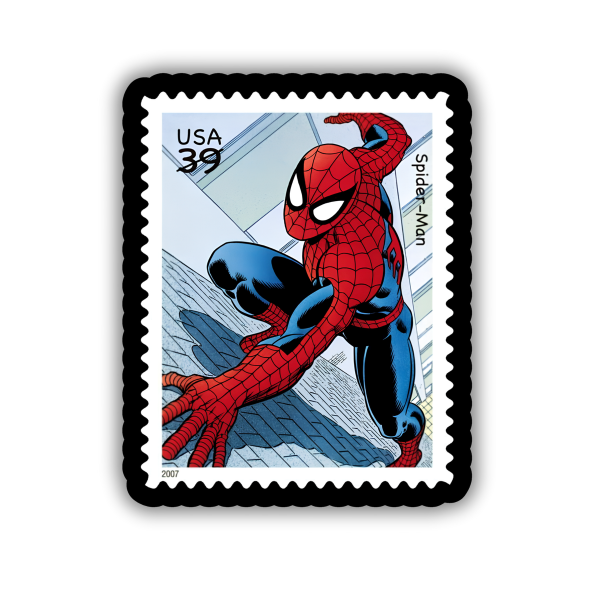 Spider-Man stamp sticker closeup