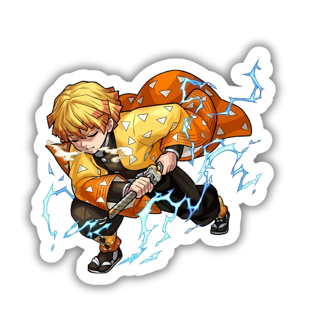Zenitsu Thunder Breathing Demon Slayer sticker applied to a phone
