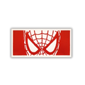 Spider-Man red web eyes screen print sticker closeup