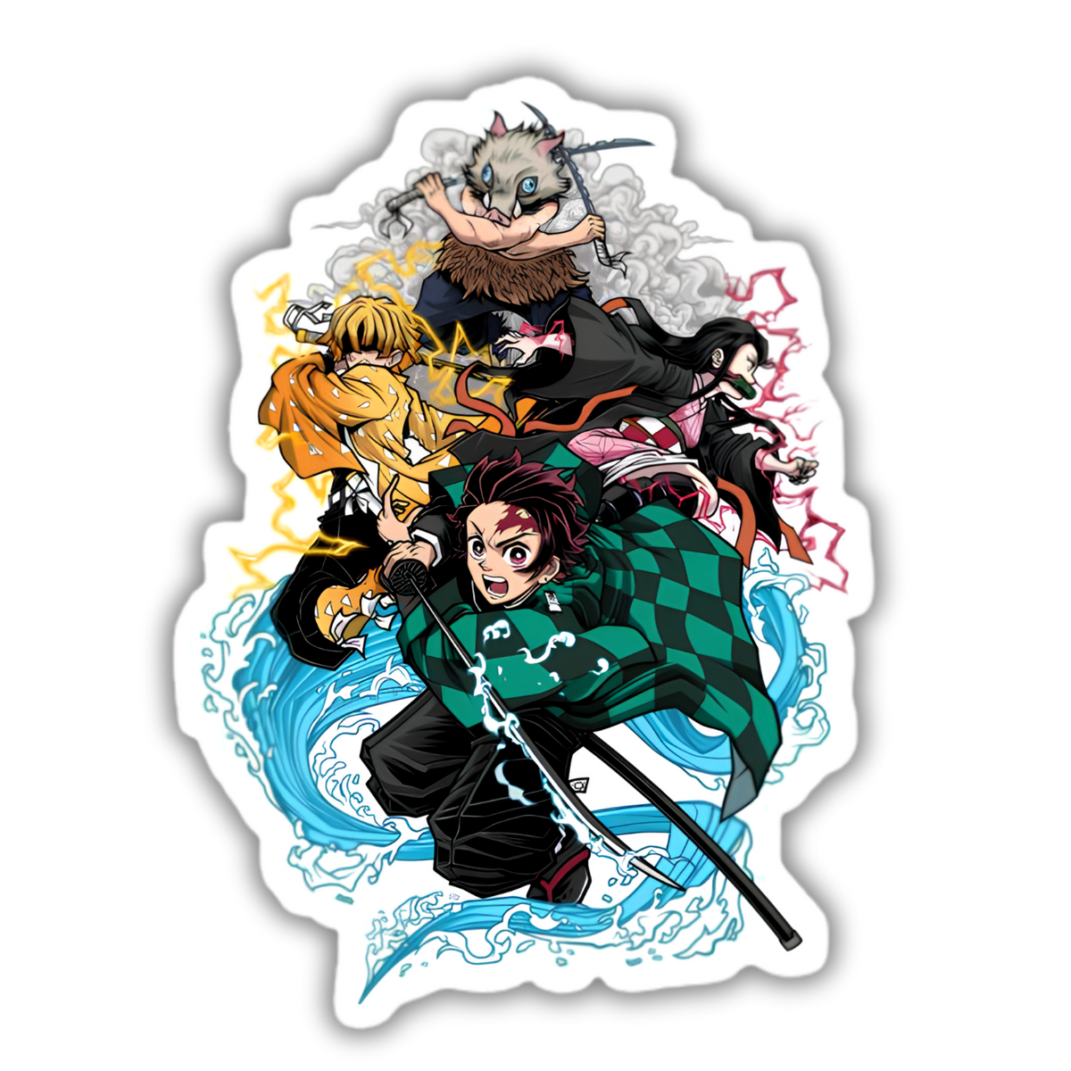 Demon Slayer squad sticker applied to a laptop