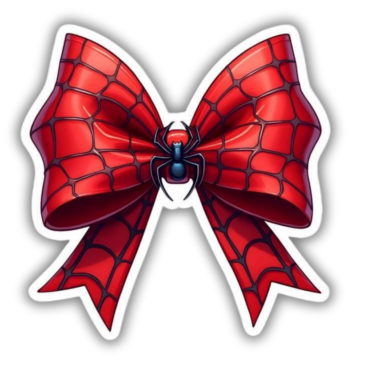 Spider-Man web bow sticker closeup