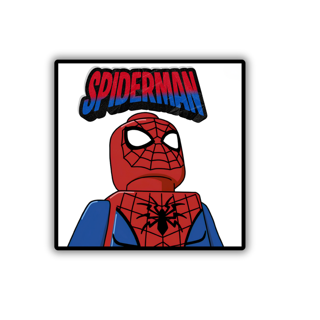 Spider-Man LEGO minifigure sticker closeup