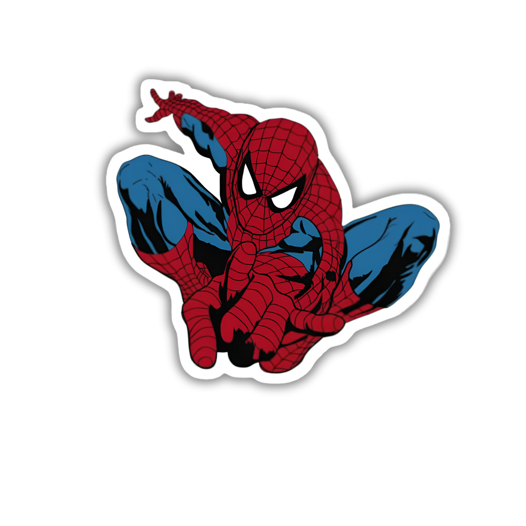 Classic Spider-Man crouching sticker closeup