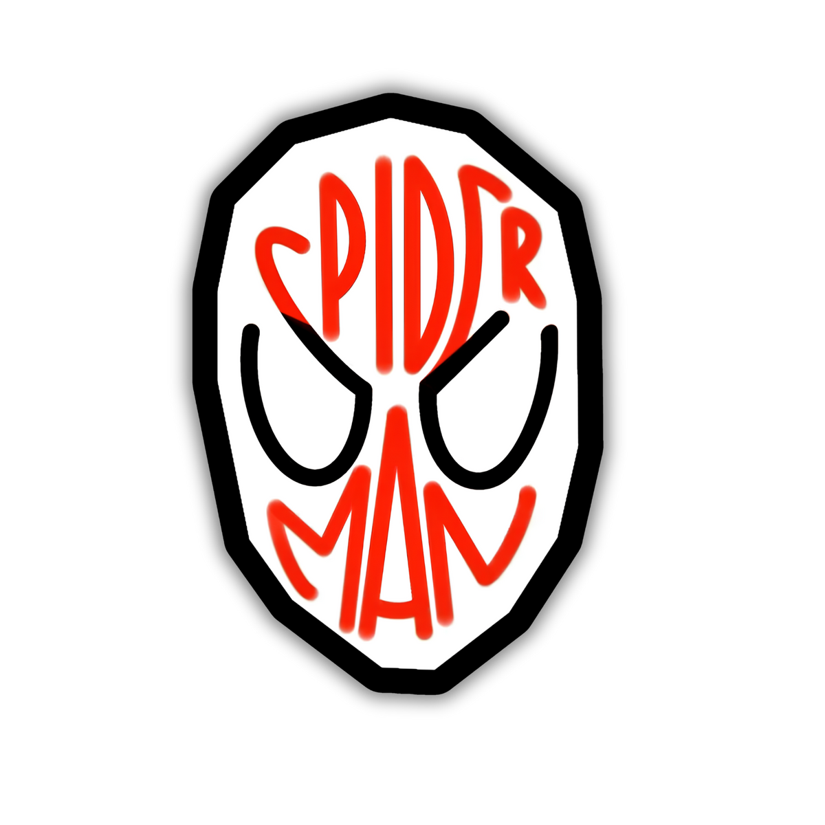 Spider-Man mask typography sticker closeup