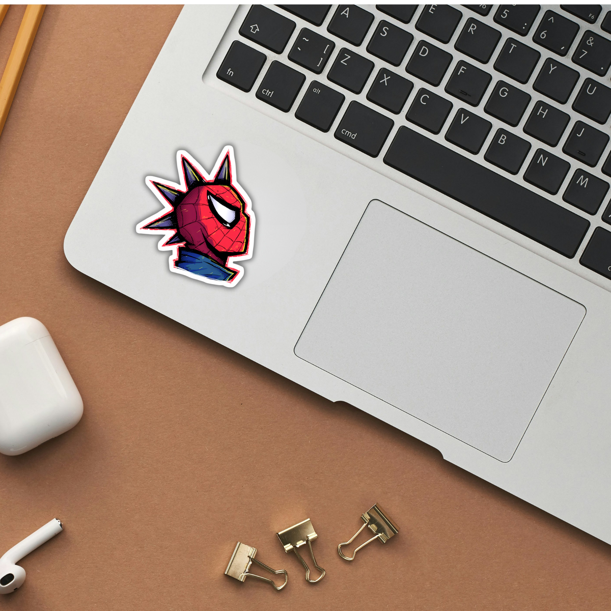 Spider-Man punk mohawk sticker on laptop