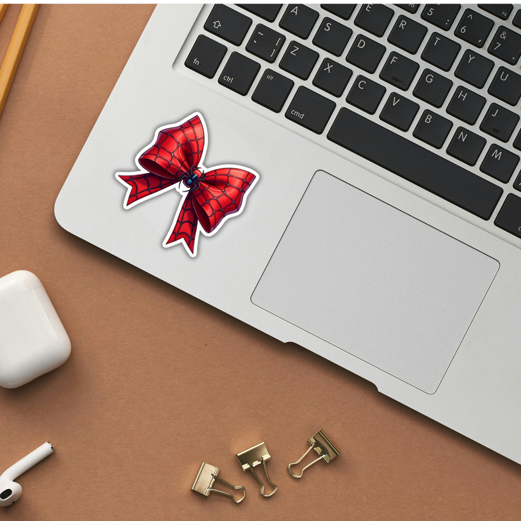 Spider-Man web bow sticker on laptop
