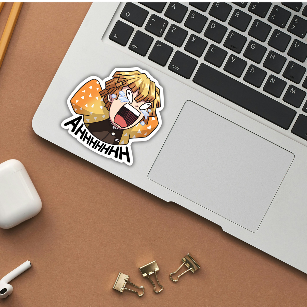 Aahhhh Zenitsu Demon Slayer sticker applied to a phone