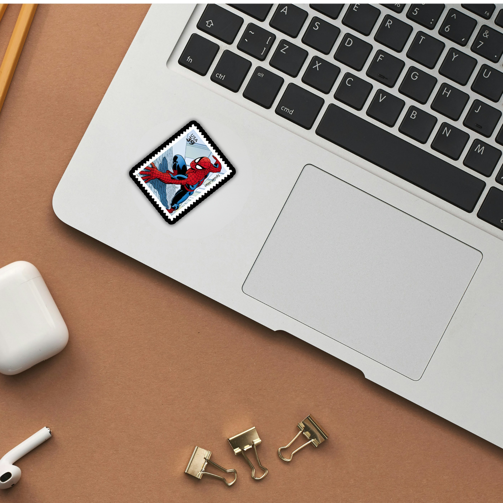 Spider-Man stamp sticker on laptop