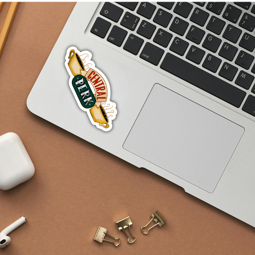 Central Perk sticker on laptop