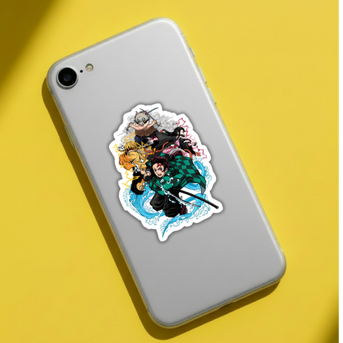 Demon Slayer squad sticker artwork featuring Tanjiro, Zenitsu, Inosuke, and Nezuko