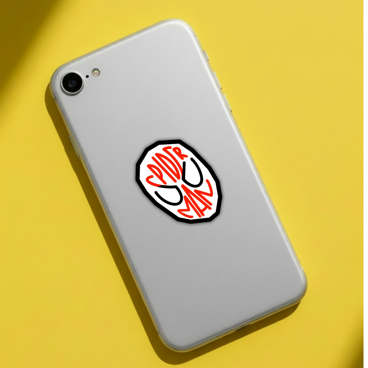 Spider-Man mask typography sticker on phone