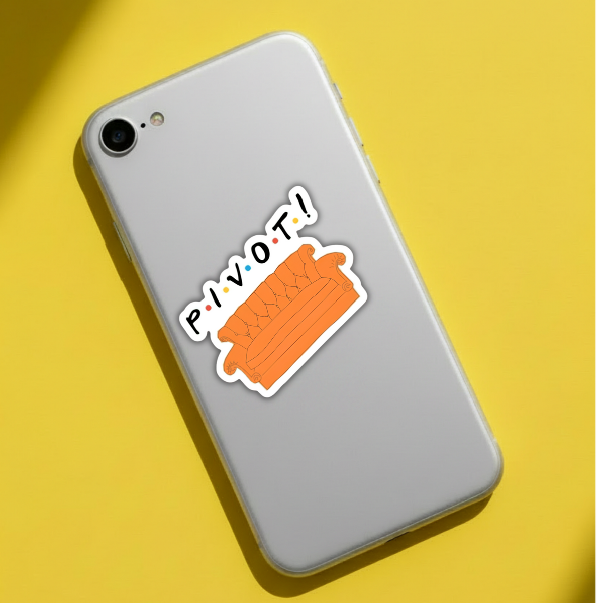 PIVOT! FRIENDS couch sticker on phone