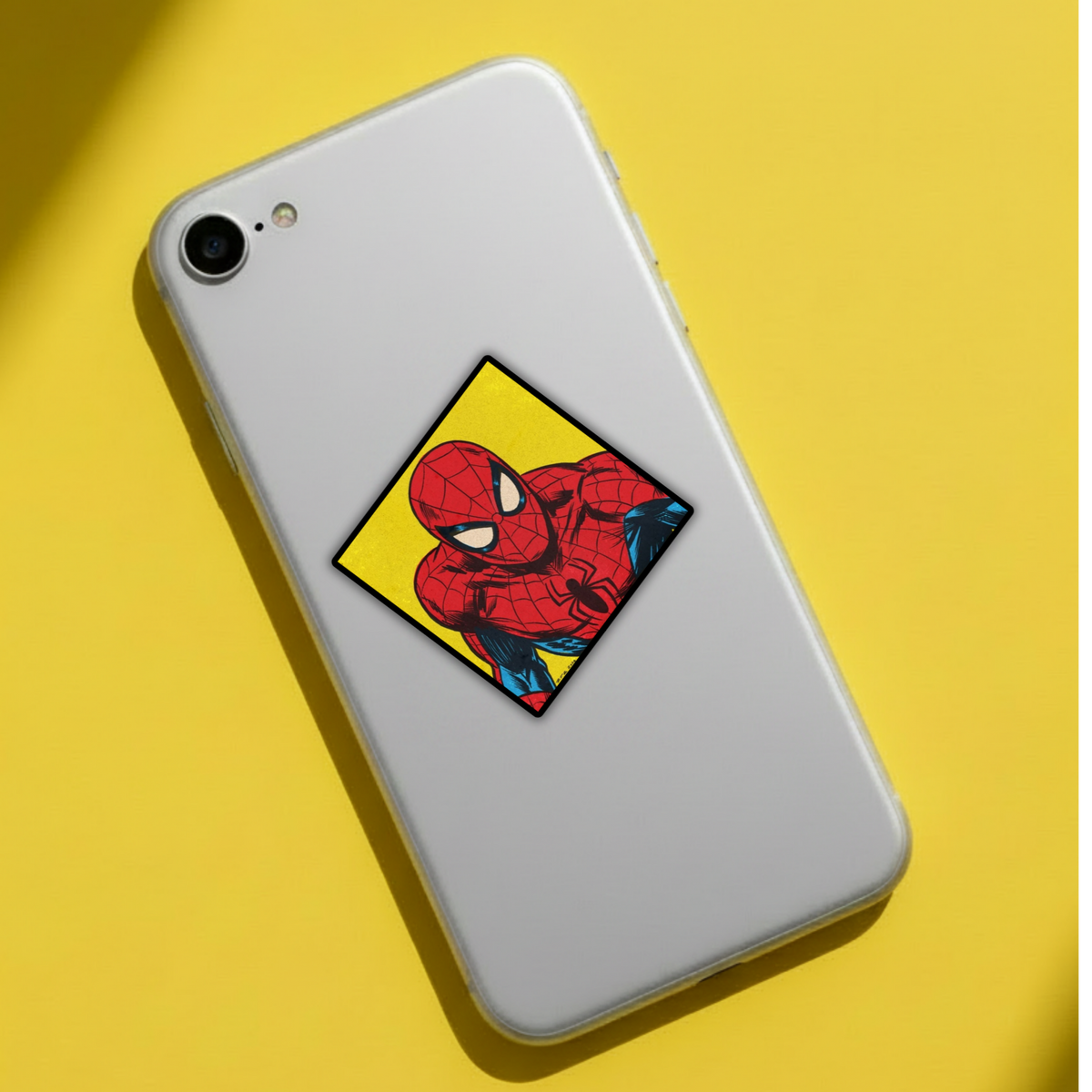Spider-Man retro yellow pop art sticker on phone