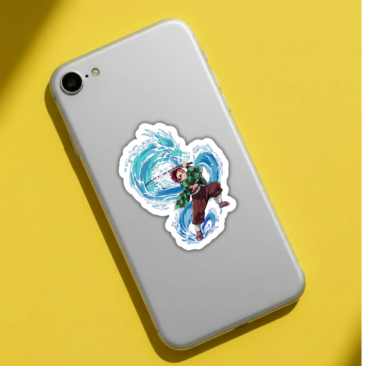 Tanjiro Water Breathing Demon Slayer sticker applied to a phone