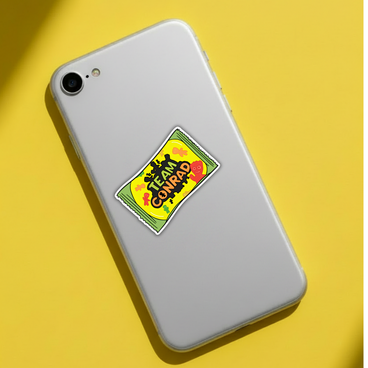 Team Conrad gummy candy pack sticker on phone