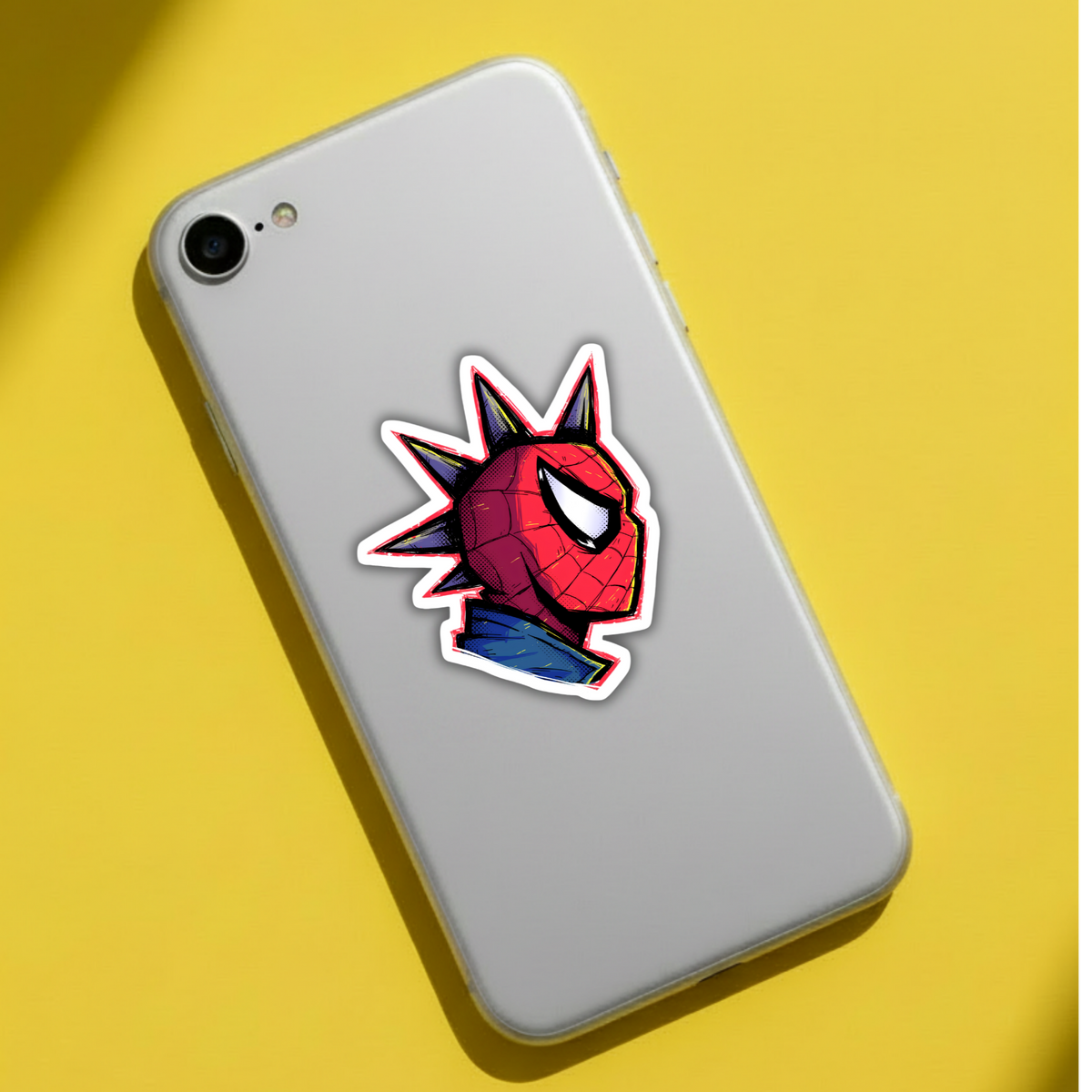 Spider-Man punk mohawk sticker on phone