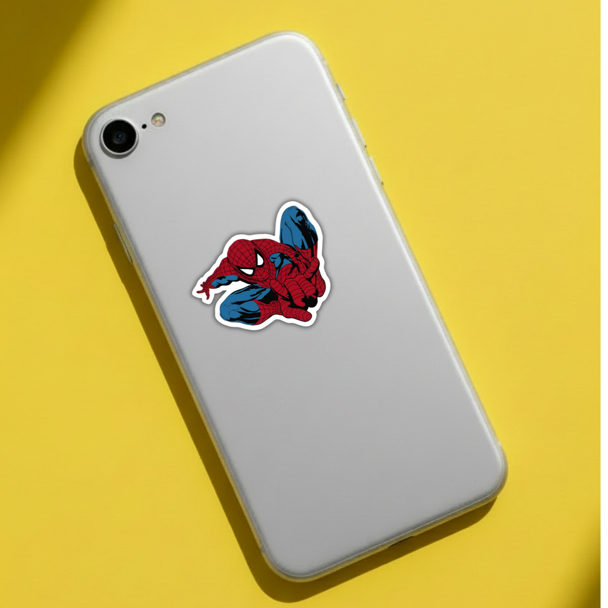 Classic Spider-Man crouching sticker on phone