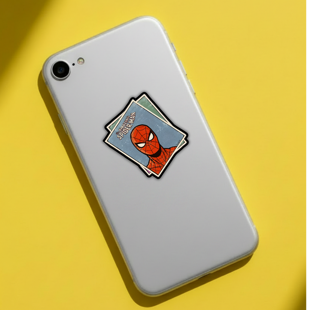 The Amazing Spider-Man comic card sticker on phone