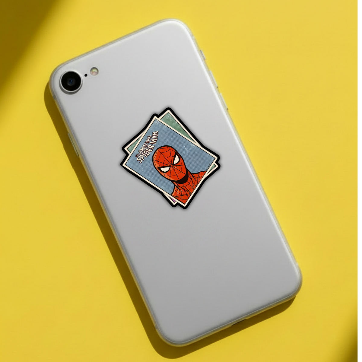 The Amazing Spider-Man comic card sticker on phone