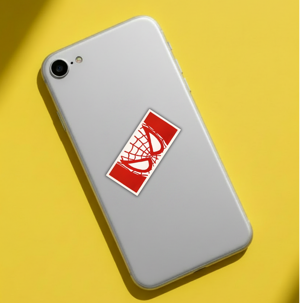 Spider-Man red web eyes screen print sticker on phone