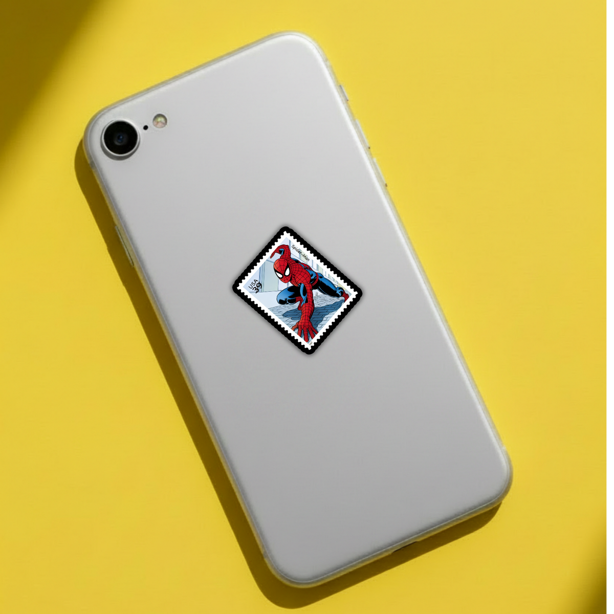 Spider-Man stamp sticker on phone