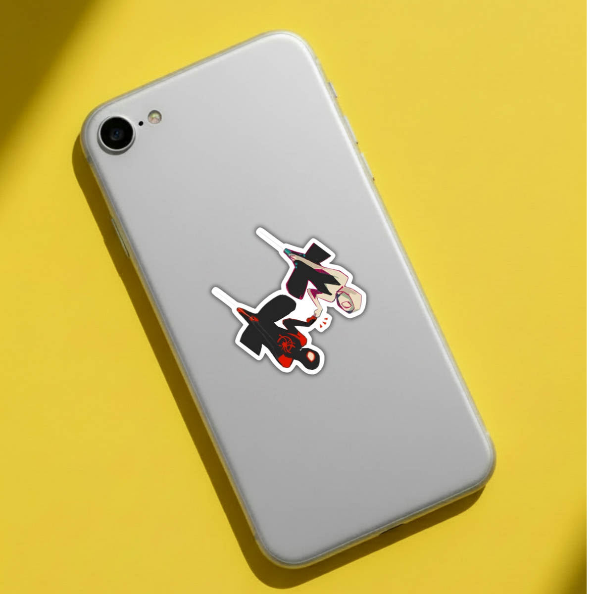 Miles and Gwen upside down sticker on laptop