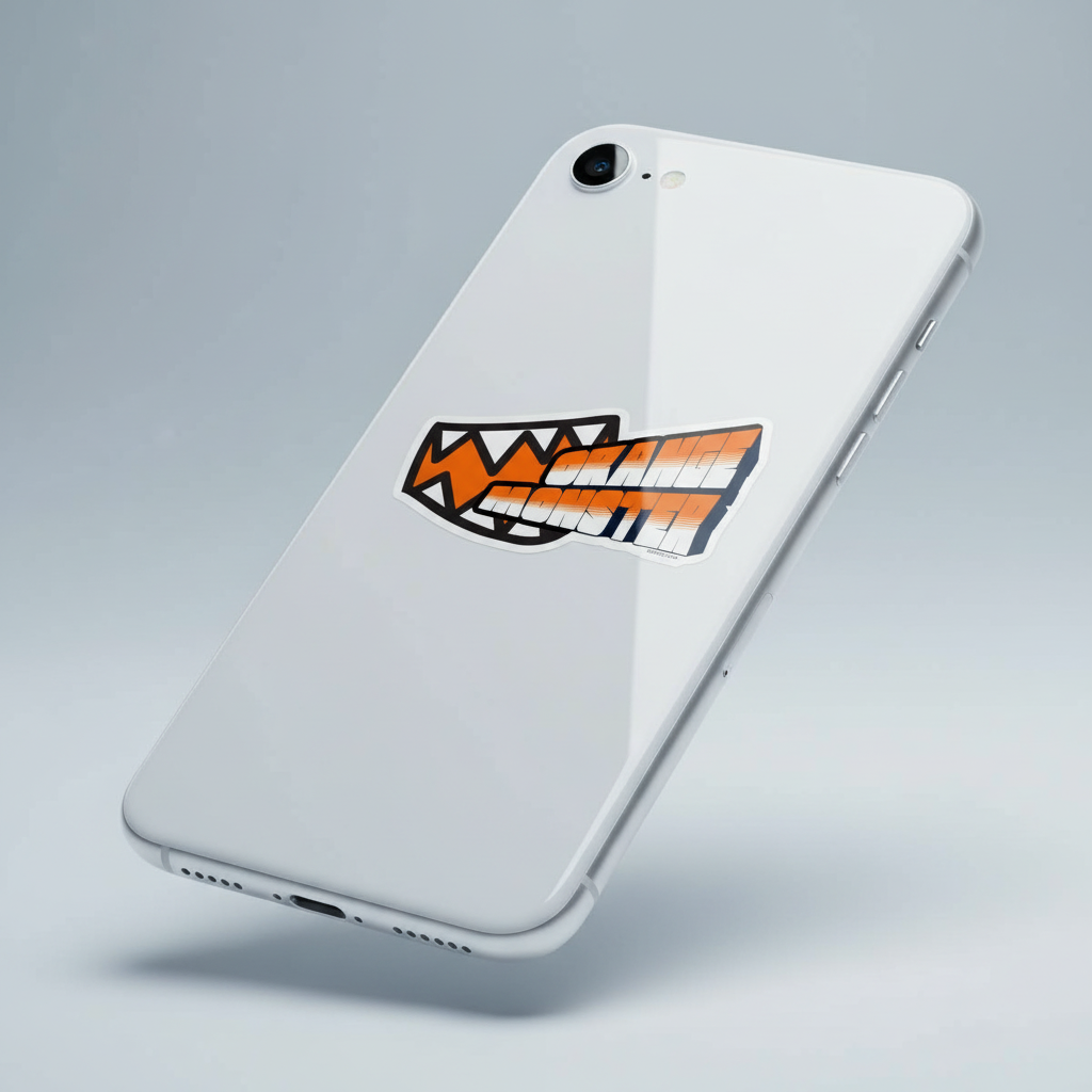Orange Monster sticker on phone mockup