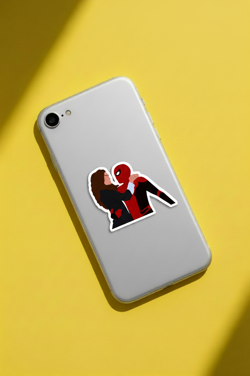 Spider-Man & MJ Sticker on Phone Mockup
