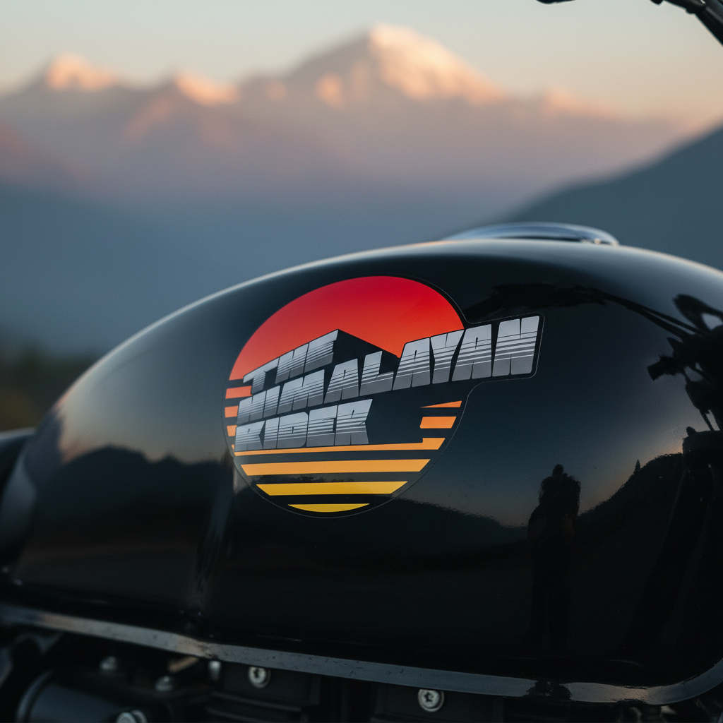 The Himalayan Rider Premium Bike Sticker close-up on tank
