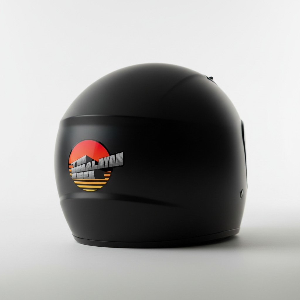 The Himalayan Rider Premium Sticker on helmet